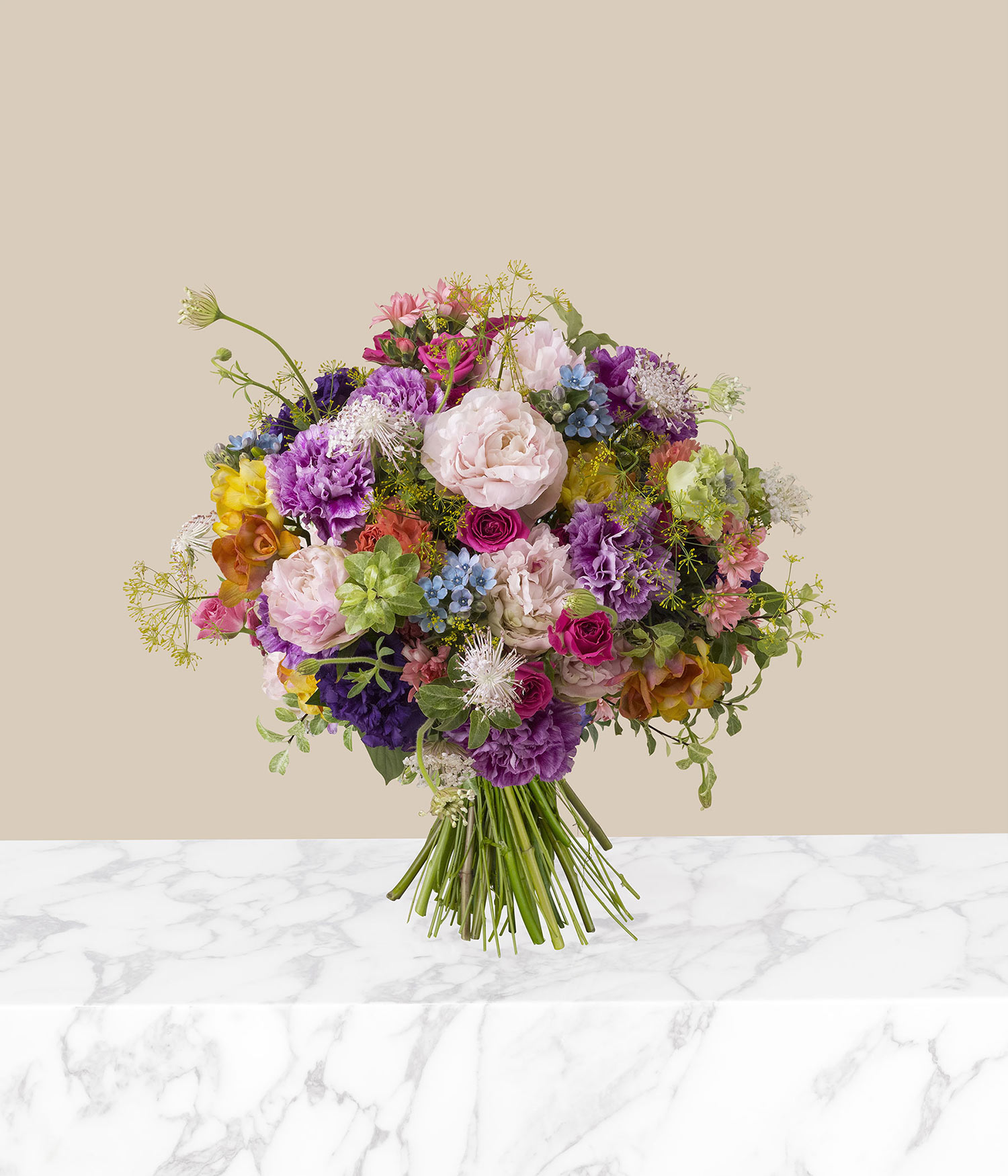 Belle Peony, Eustoma and Rose Bouquet by flannel flowers florist