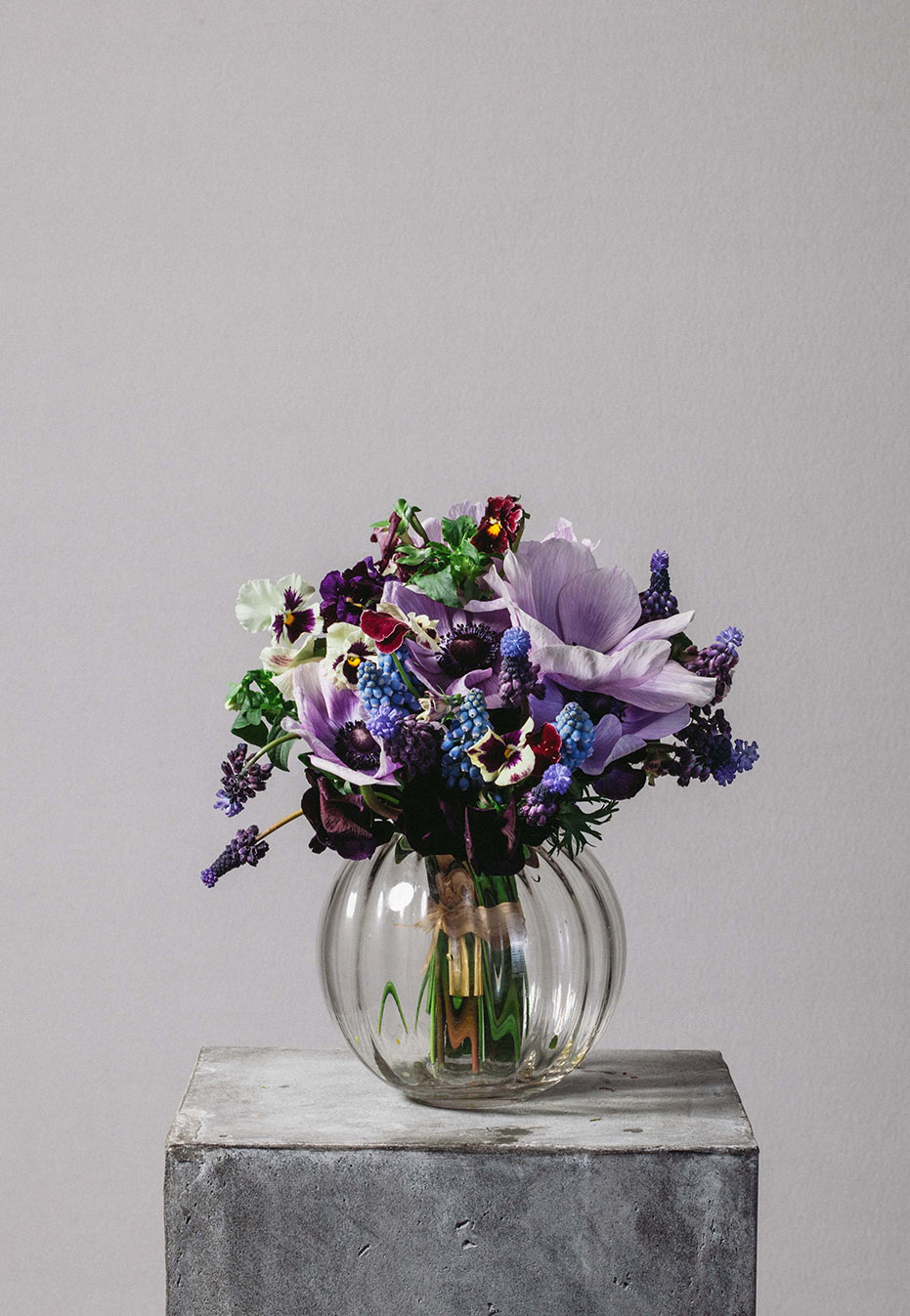 flower bouquet of anemone and pansy by flannel flowers