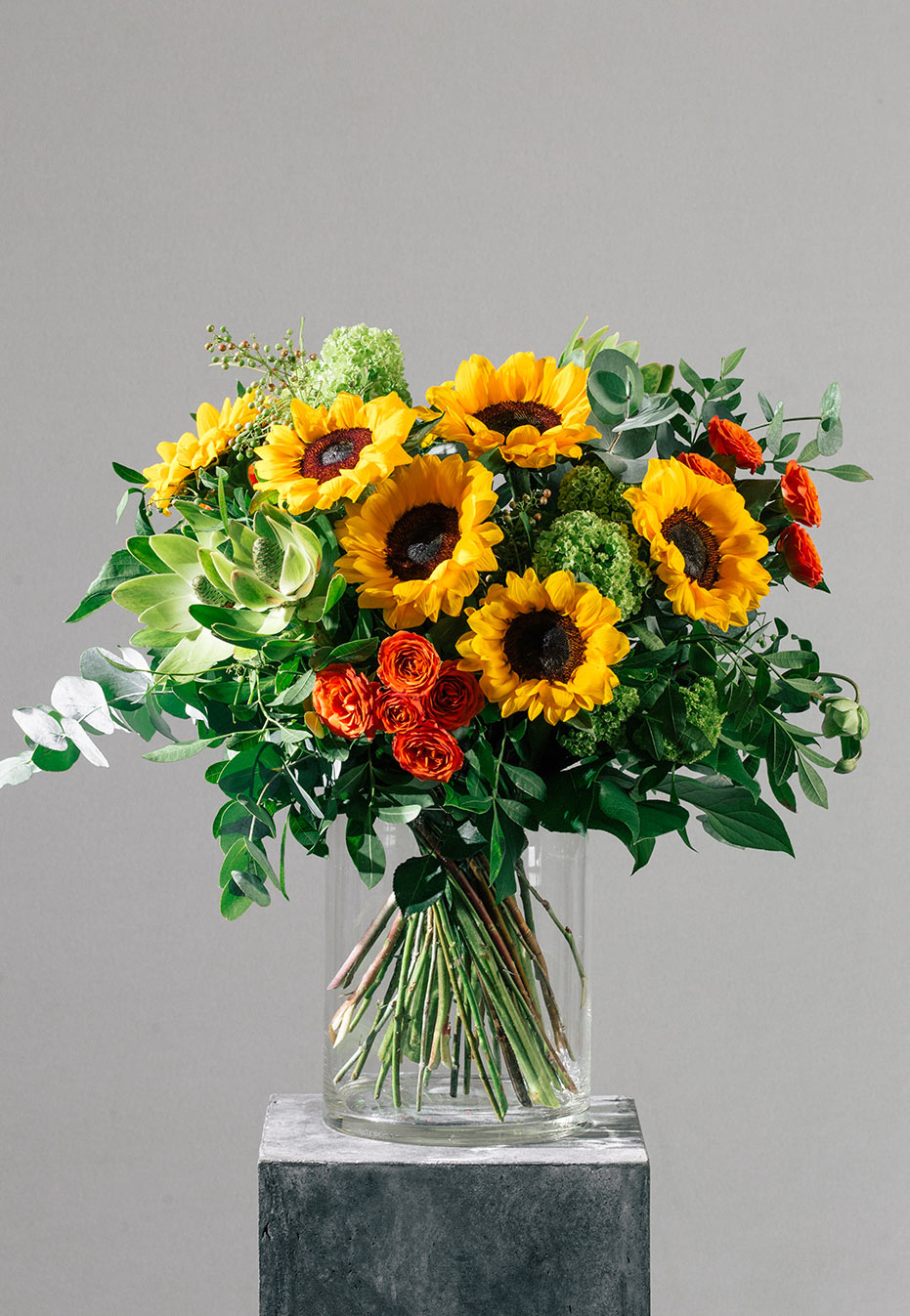 flower bouquet of sunflower and spray rose by flannel flowers