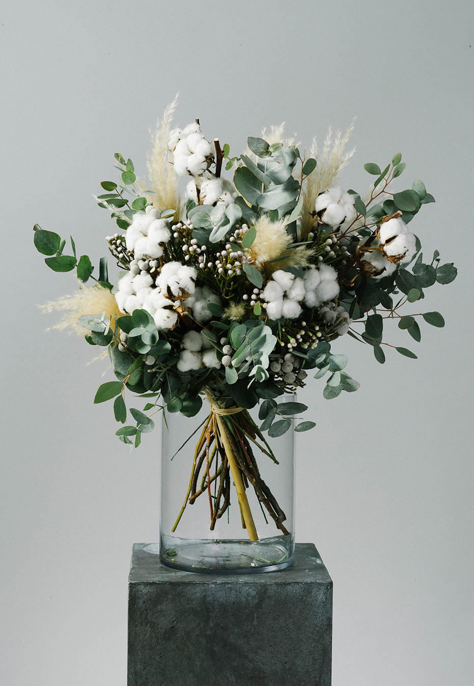 flower bouquet of cotton and miscanthus by flannel flowers