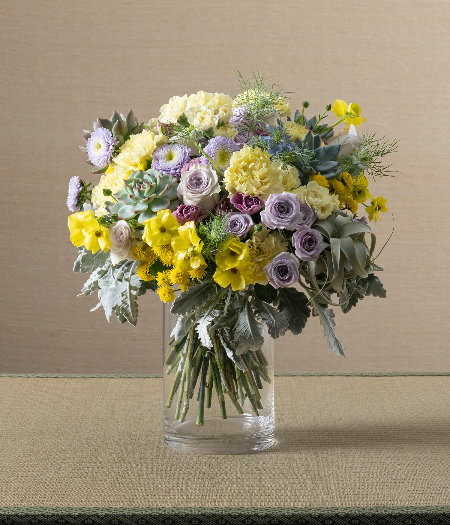 Citron carnation and rose flower bouquet by flannel flowers florist