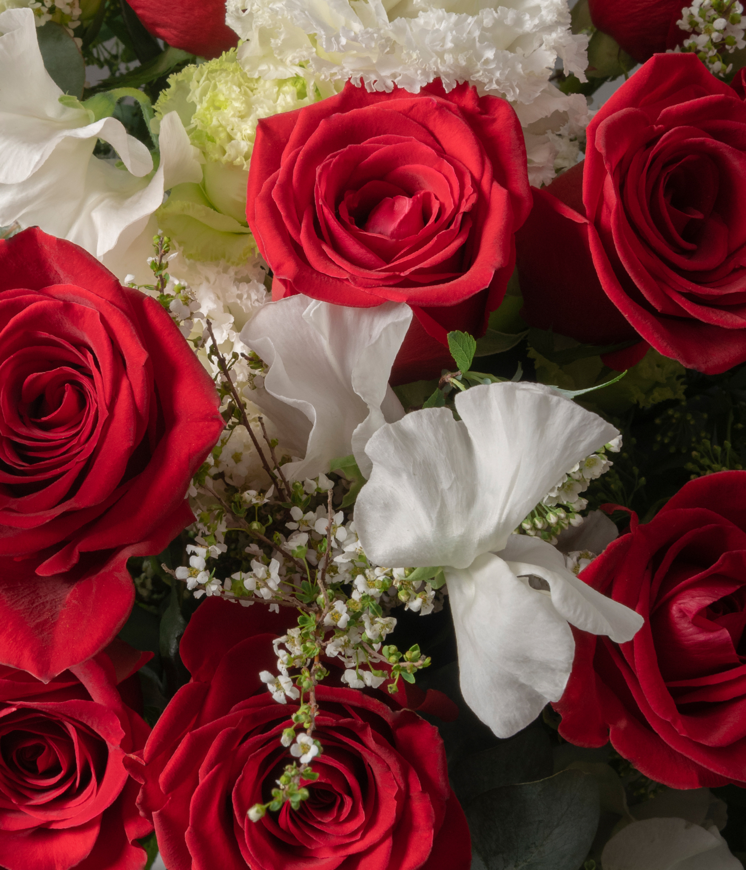 Detail of Scarlett Red Rose flower bouquet by flannel flowers from limited edition Valentine's Day collection